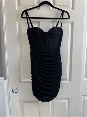 Black Ruched Bustier Mini Dress - Women - Size small
